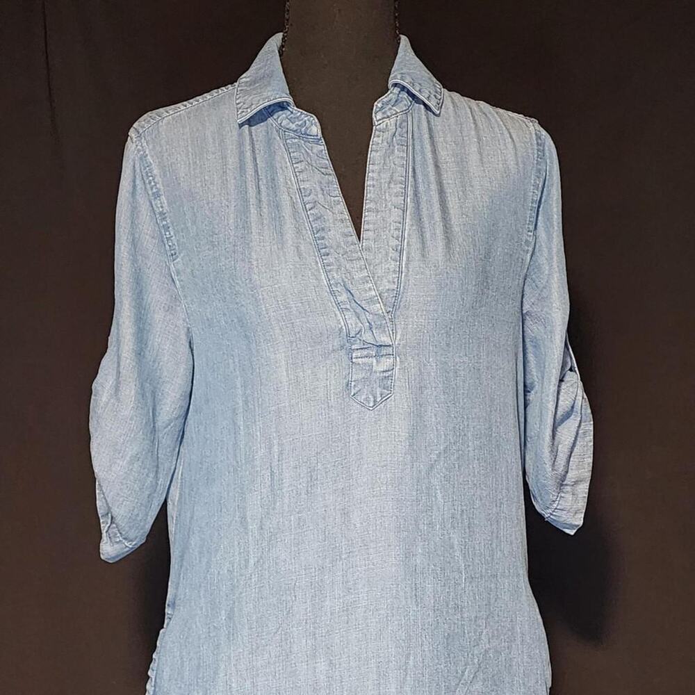 Chelsea & Theodore Lyocell Chambray Shirt Dress Light Wash Size S